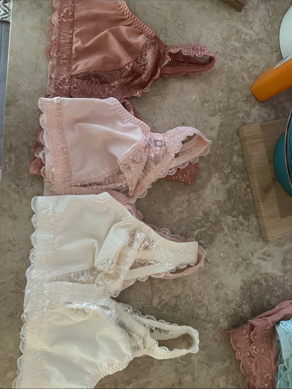Breezies Lace-Trim Bralette Trio — Dusty Rose, Blush & Cream. Size small, NWOT